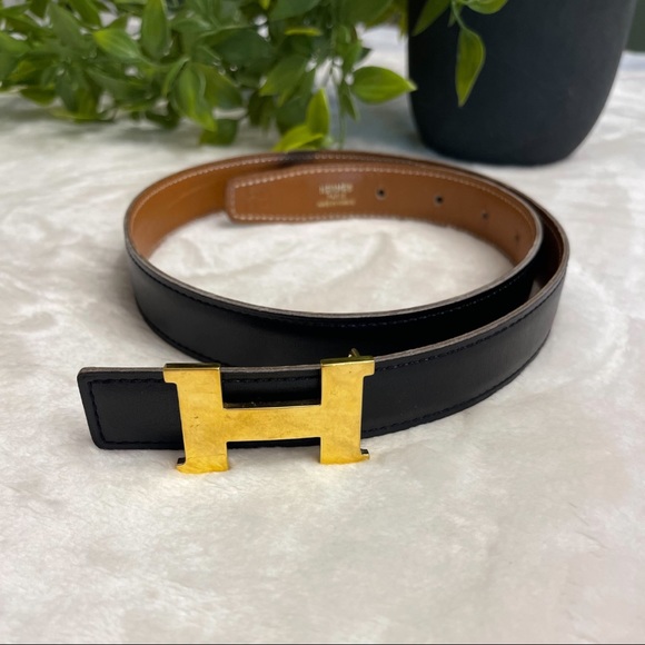 Hermes Accessories - HERMES Mini H “Gold” Constance Belt Buckle Black leather strap Size 65, 26”